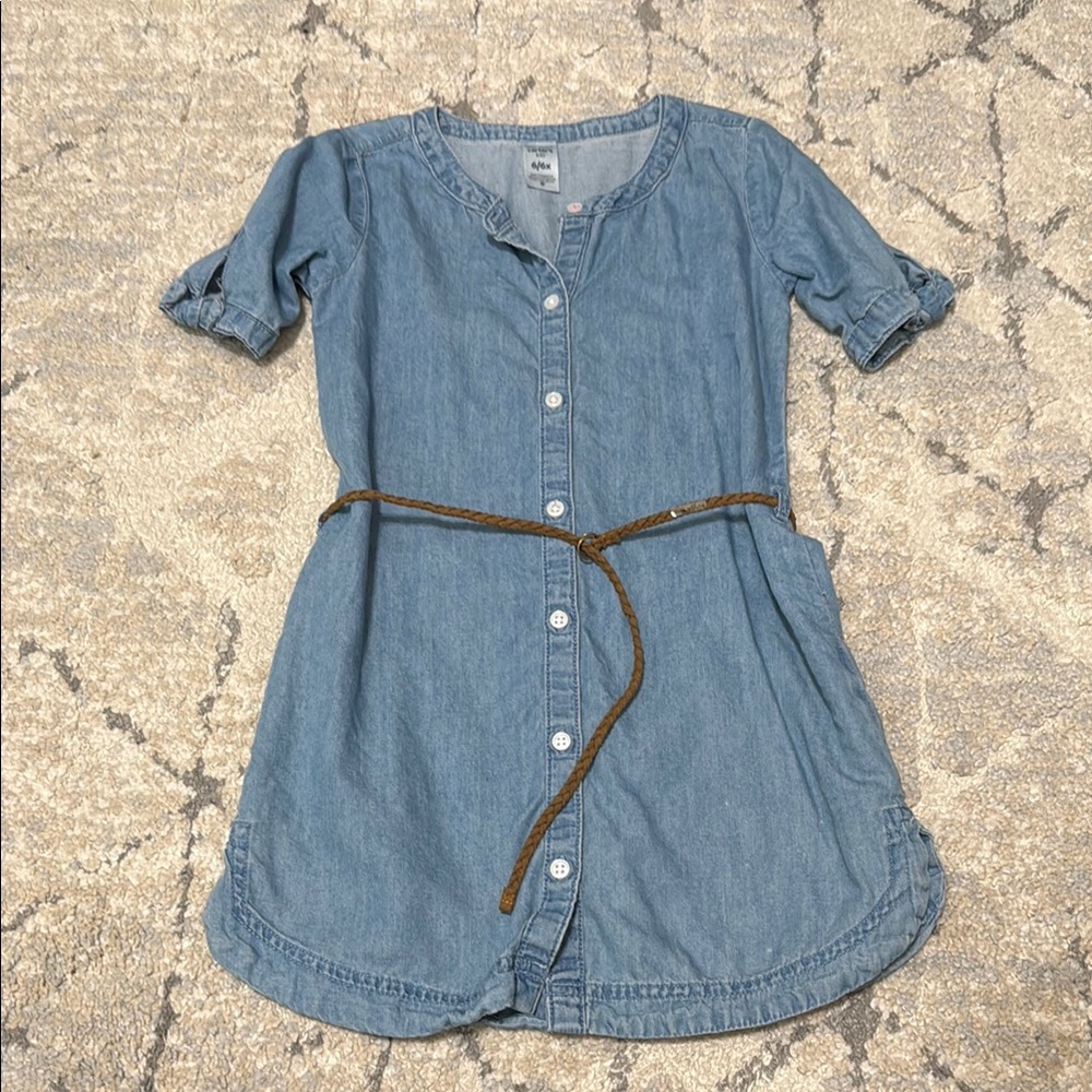 Denim Blue Kids Dress with Belt